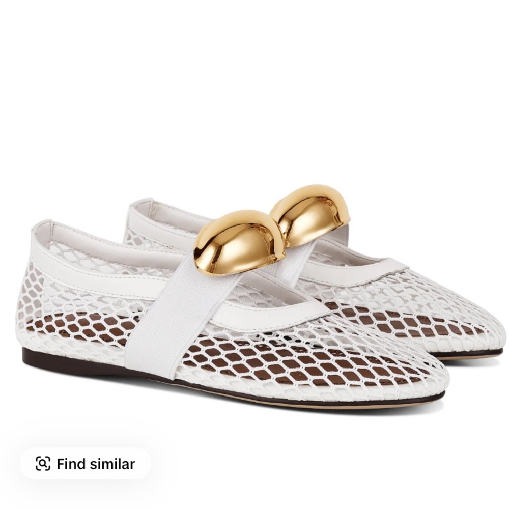 White Slip-On Flats with Gold Dome Accent